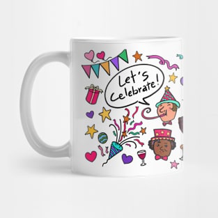 Illustration drawing of a group diversity people celebrate the new year party Mug